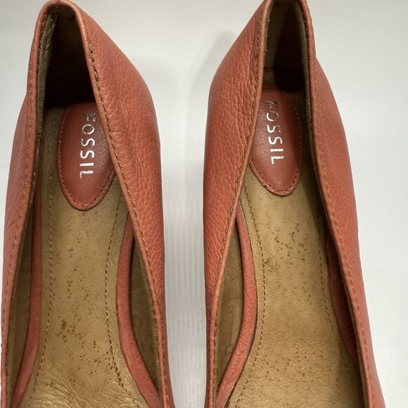 Fossil Women's Leather‎ Heels Size 9 Coral Buckle Toe Block Heel Retro Style - Picture 9 of 15